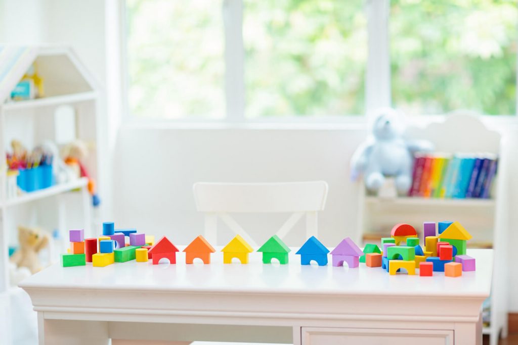 Toy blocks on a table in a childcare center in Blacktown, Liverpool in Sydney